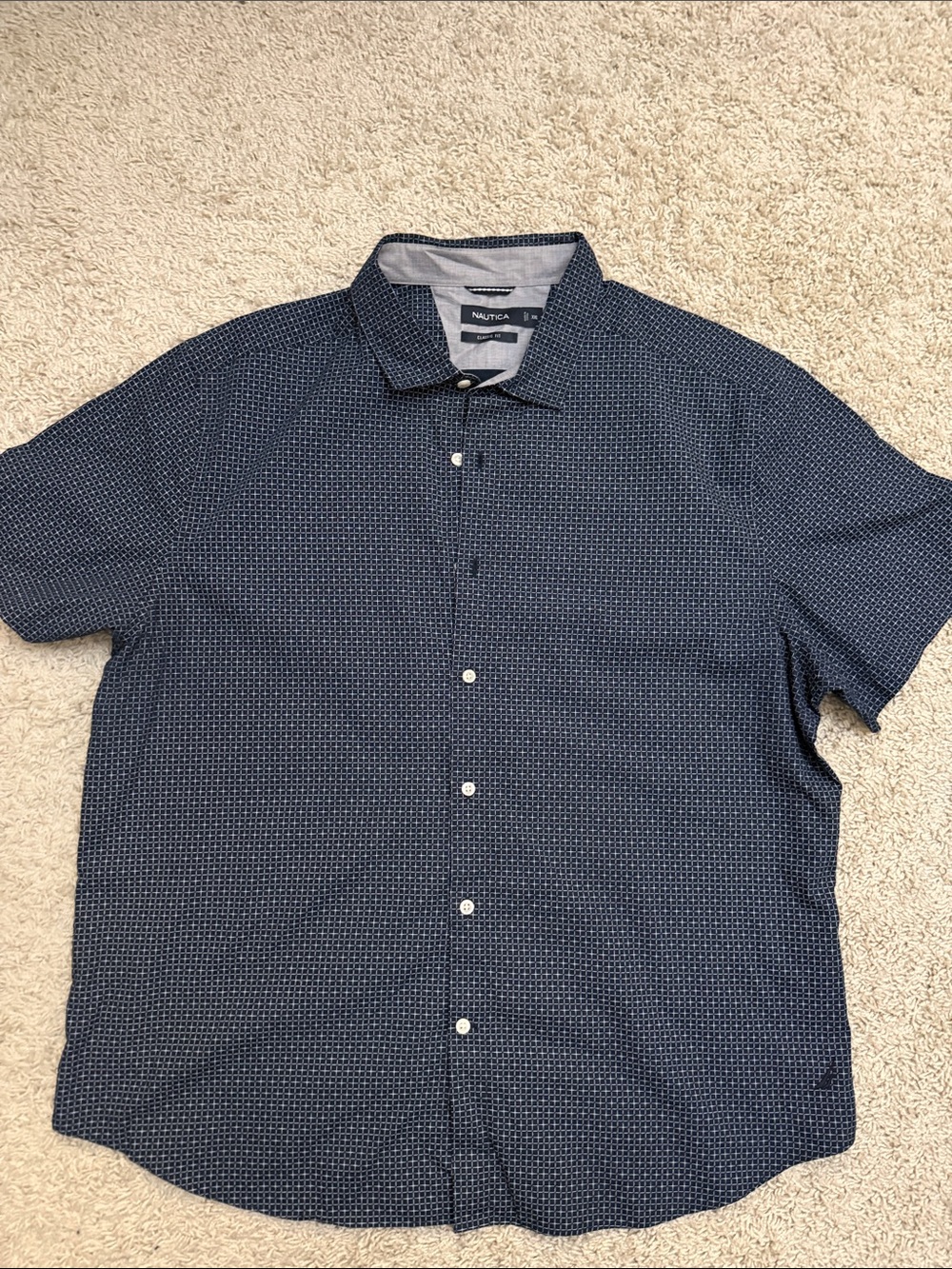 Nautica Men’s Dark Blue Short-Sleeve Button-Down Shirt